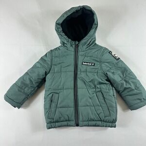 Kids Timberland Quilted Puffer‎ Jacket Hooded Green Size 2T